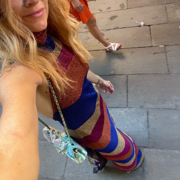 Oseree Highneck Halter Dress in Shimmery Stripe Size S - Picture 11 of 11